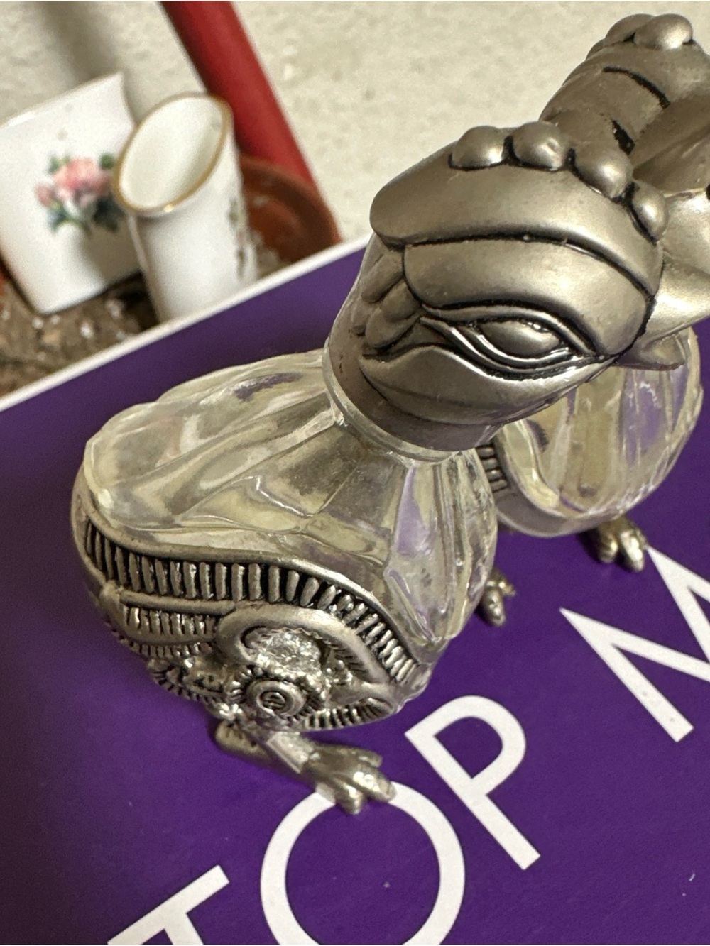Decorative Silver-Tone Glass Camel Figurine by